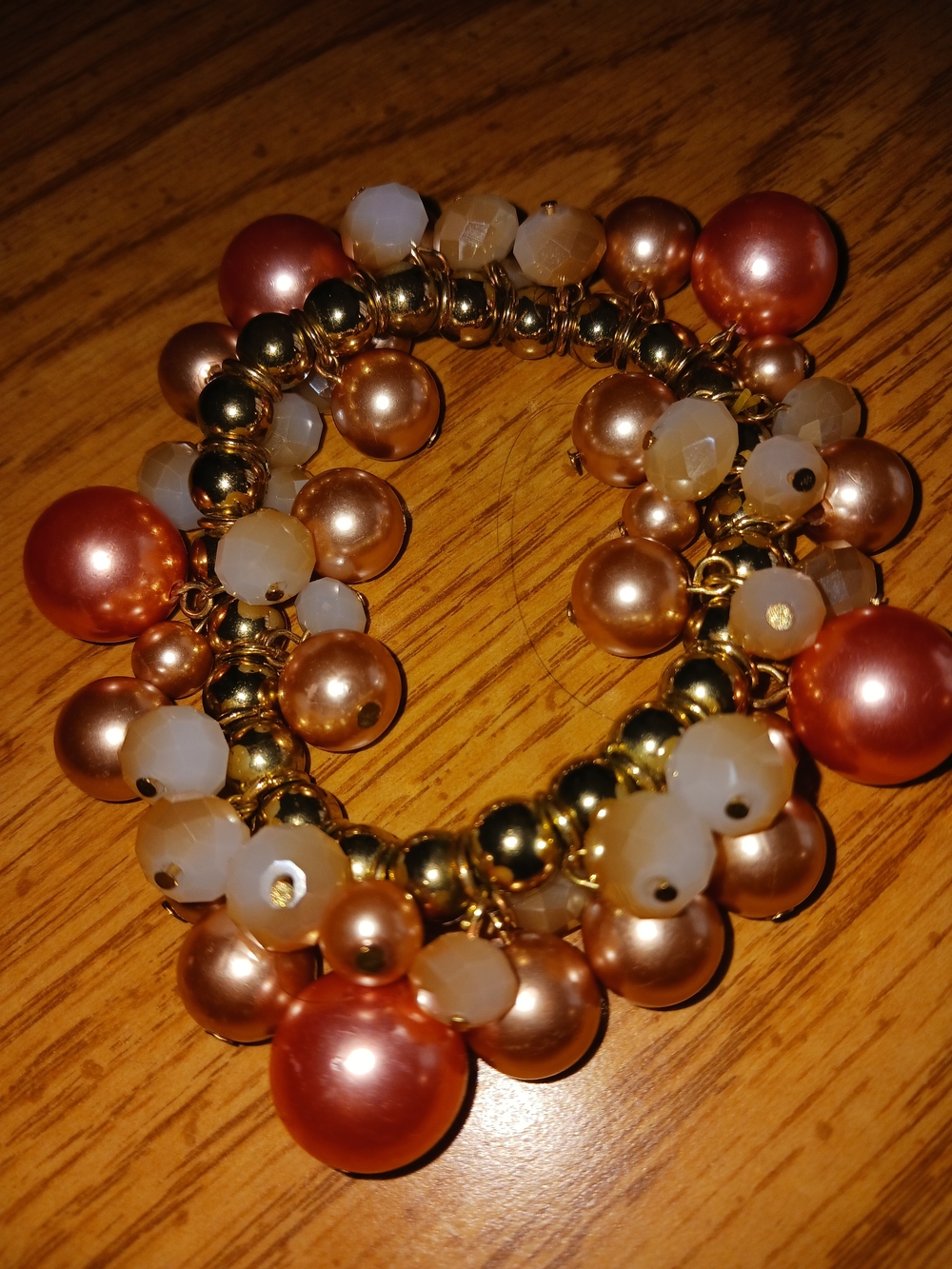 Gold-Tone Rose and Cream Pearl Cluster Bracelet - Women Jewelry